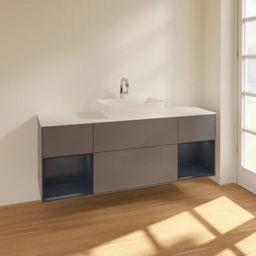 VILLEROY BOCH Toaletní skříňka Finion, s osvětlením, 4 výsuvy, 1600 x 603 x 501 mm, antracitový matný lak / půlnoční modrý matný lak / bílé matné sklo #F861HGGK, obrázek 2