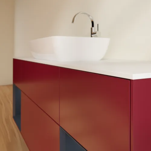 VILLEROY BOCH Toaletní skříňka Finion, s osvětlením, 4 výsuvy, 1600 x 603 x 501 mm, Pivoňka matný lak / Půlnoční modrá matný lak / Sklo bílé matné #F861HGHB, obrázek 6