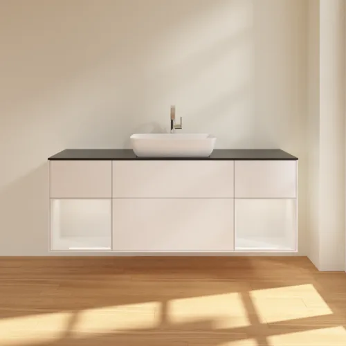 VILLEROY BOCH Toaletní skříňka Finion, s osvětlením, 4 výsuvy, 1600 x 603 x 501 mm, bílý matný lak / bílý lesklý lak / černé matné sklo #F862GFMT, obrázek 3