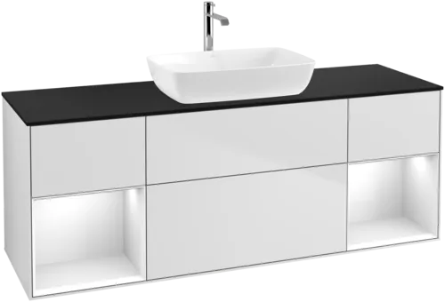 VILLEROY BOCH Toaletní skříňka Finion, s osvětlením, 4 výsuvy, 1600 x 603 x 501 mm, bílý matný lak / bílý lesklý lak / černé matné sklo #F862GFMT, obrázek 1