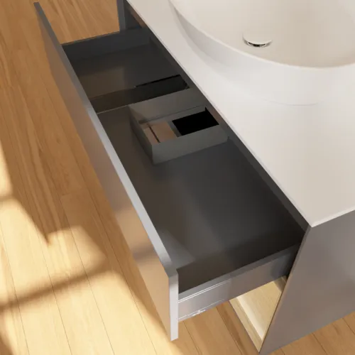 VILLEROY BOCH Toaletní skříňka Finion, s osvětlením, 2 výsuvy, 1000 x 603 x 501 mm, antracit matný lak / dubová dýha / sklo bílé matné #F901PCGK, obrázek 6