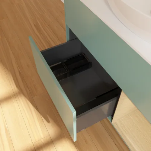 VILLEROY BOCH Toaletní skříňka Finion, s osvětlením, 2 výsuvy, 1000 x 603 x 501 mm, olivový matný lak / dubová dýha / sklo bílé matné #F901PCGM, obrázek 3