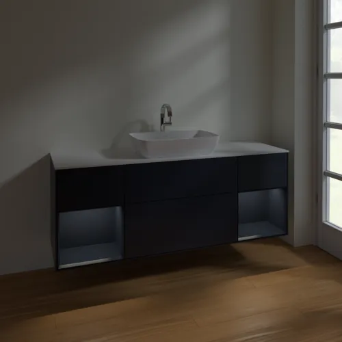 VILLEROY BOCH Toaletní skříňka Finion, s osvětlením, 4 výsuvy, 1600 x 603 x 501 mm, Midnight Blue Matt Lacquer / Midnight Blue Matt Lacquer / Glass White Matt #F861HGHG, obrázek 5