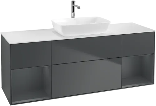 VILLEROY BOCH Toaletní skříňka Finion, s osvětlením, 4 výsuvy, 1600 x 603 x 501 mm, Midnight Blue Matt Lacquer / Midnight Blue Matt Lacquer / Glass White Matt #F861HGHG, obrázek 1
