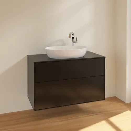 VILLEROY BOCH Toaletní skříňka Finion, 2 výsuvy, 1000 x 603 x 501 mm, černý matný lak / černé matné sklo #F88200PD, obrázek 2