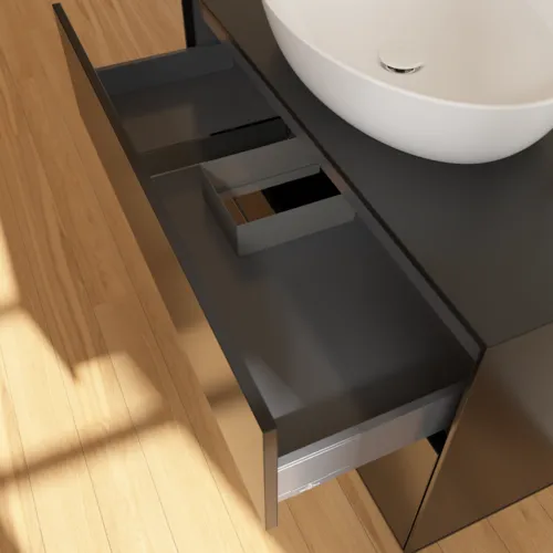 VILLEROY BOCH Toaletní skříňka Finion, 2 výsuvy, 1000 x 603 x 501 mm, černý matný lak / černé matné sklo #F88200PD, obrázek 7