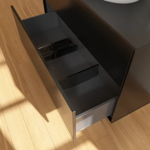 VILLEROY BOCH Toaletní skříňka Finion, 2 výsuvy, 1000 x 603 x 501 mm, černý matný lak / černé matné sklo #F88200PD, obrázek 6