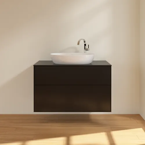 VILLEROY BOCH Toaletní skříňka Finion, 2 výsuvy, 1000 x 603 x 501 mm, černý matný lak / černé matné sklo #F88200PD, obrázek 3