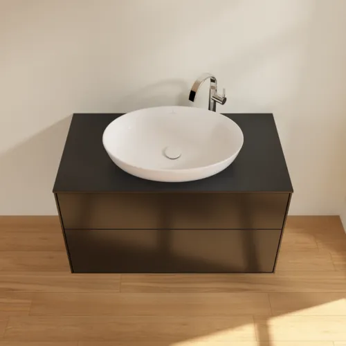 VILLEROY BOCH Toaletní skříňka Finion, 2 výsuvy, 1000 x 603 x 501 mm, černý matný lak / černé matné sklo #F88200PD, obrázek 4