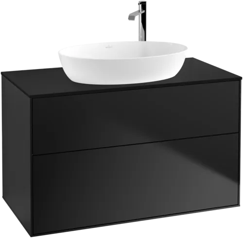 VILLEROY BOCH Toaletní skříňka Finion, 2 výsuvy, 1000 x 603 x 501 mm, černý matný lak / černé matné sklo #F88200PD, obrázek 1