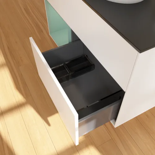 VILLEROY BOCH Toaletní skříňka Finion, s osvětlením, 2 výsuvy, 1000 x 603 x 501 mm, bílý matný lak / olivový matný lak / černé matné sklo #F892GMMT, obrázek 7
