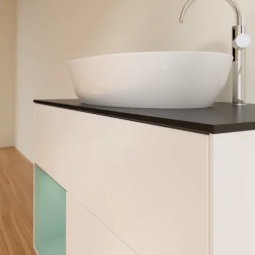 VILLEROY BOCH Toaletní skříňka Finion, s osvětlením, 2 výsuvy, 1000 x 603 x 501 mm, bílý matný lak / olivový matný lak / černé matné sklo #F892GMMT, obrázek 6
