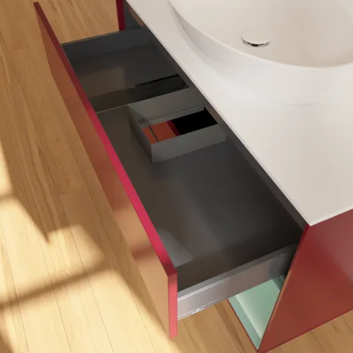 VILLEROY BOCH Toaletní skříňka Finion, s osvětlením, 2 výsuvy, 1000 x 603 x 501 mm, Pivoňka matný lak / Olivový matný lak / Sklo bílé matné #F901GMHB, obrázek 3