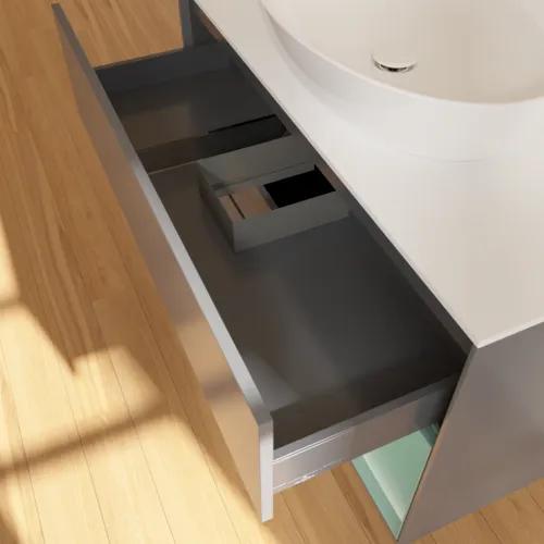VILLEROY BOCH Toaletní skříňka Finion, s osvětlením, 2 výsuvy, 1000 x 603 x 501 mm, antracitový matný lak / olivový matný lak / bílé matné sklo #F901GMGK, obrázek 6