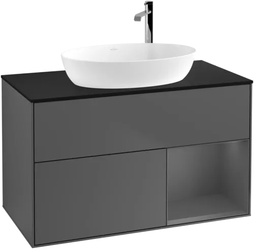 VILLEROY BOCH Toaletní skříňka Finion, s osvětlením, 2 výsuvy, 1000 x 603 x 501 mm, antracit matný lak / antracit matný lak / sklo černé matné #F902GKGK, obrázek 1