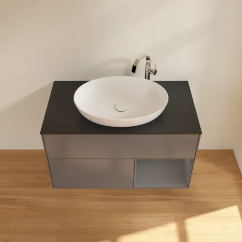 VILLEROY BOCH Toaletní skříňka Finion, s osvětlením, 2 výsuvy, 1000 x 603 x 501 mm, antracit matný lak / antracit matný lak / sklo černé matné #F902GKGK, obrázek 4