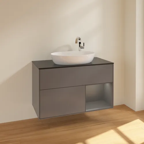 VILLEROY BOCH Toaletní skříňka Finion, s osvětlením, 2 výsuvy, 1000 x 603 x 501 mm, antracit matný lak / antracit matný lak / sklo černé matné #F902GKGK, obrázek 2