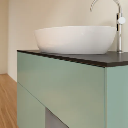 VILLEROY BOCH Toaletní skříňka Finion, s osvětlením, 2 výsuvy, 1000 x 603 x 501 mm, olivový matný lak / antracitový matný lak / černé matné sklo #F902GKGM, obrázek 2