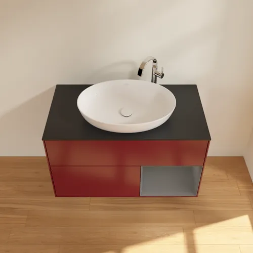 VILLEROY BOCH Toaletní skříňka Finion, s osvětlením, 2 výsuvy, 1000 x 603 x 501 mm, Pivoňka matný lak / Antracit matný lak / Sklo černé matné #F902GKHB, obrázek 4