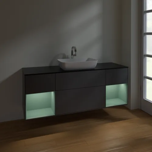 VILLEROY BOCH Toaletní skříňka Finion, s osvětlením, 4 výsuvy, 1600 x 603 x 501 mm, antracitový matný lak / olivový matný lak / černé matné sklo #F862GMGK, obrázek 5