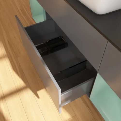 VILLEROY BOCH Toaletní skříňka Finion, s osvětlením, 4 výsuvy, 1600 x 603 x 501 mm, antracitový matný lak / olivový matný lak / černé matné sklo #F862GMGK, obrázek 7
