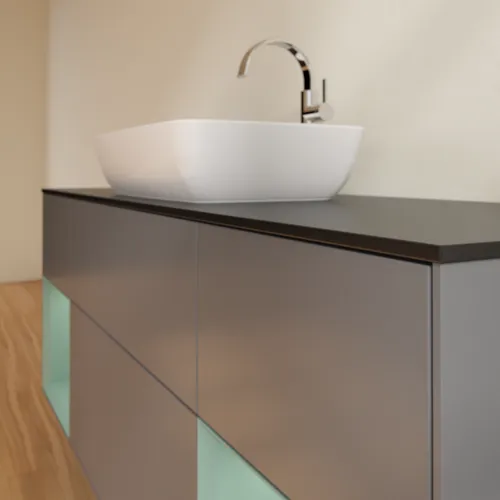 VILLEROY BOCH Toaletní skříňka Finion, s osvětlením, 4 výsuvy, 1600 x 603 x 501 mm, antracitový matný lak / olivový matný lak / černé matné sklo #F862GMGK, obrázek 6