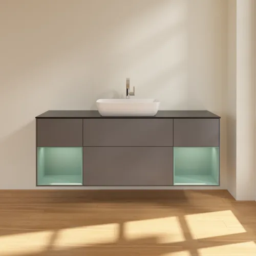 VILLEROY BOCH Toaletní skříňka Finion, s osvětlením, 4 výsuvy, 1600 x 603 x 501 mm, antracitový matný lak / olivový matný lak / černé matné sklo #F862GMGK, obrázek 3