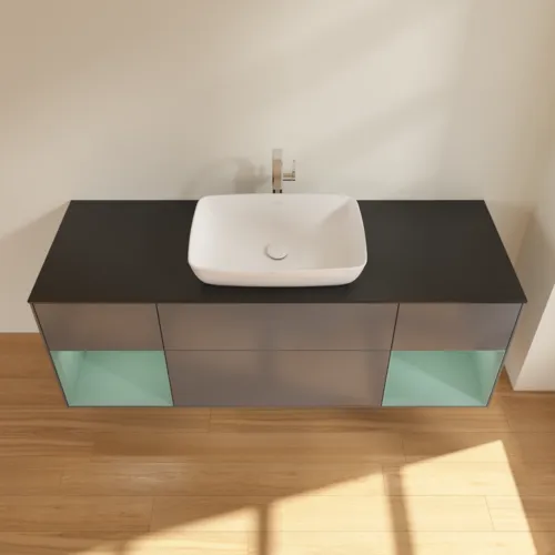 VILLEROY BOCH Toaletní skříňka Finion, s osvětlením, 4 výsuvy, 1600 x 603 x 501 mm, antracitový matný lak / olivový matný lak / černé matné sklo #F862GMGK, obrázek 4