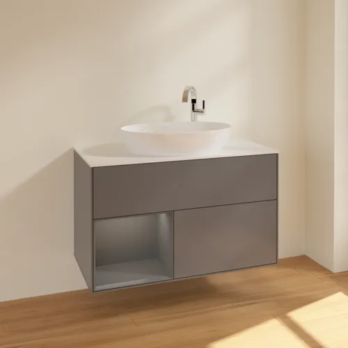 VILLEROY BOCH Toaletní skříňka Finion, s osvětlením, 2 výsuvy, 1000 x 603 x 501 mm, antracit matný lak / antracit matný lak / sklo bílé matné #F891GKGK, obrázek 2