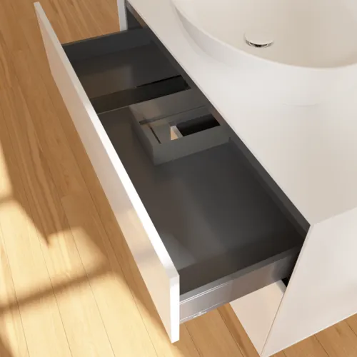 VILLEROY BOCH Umyvadlová skříňka Finion, s osvětlením, 2 výsuvy, 1000 x 603 x 501 mm, lesklý bílý lak / antracitový matný lak / bílé matné sklo #F891GKGF, obrázek 8