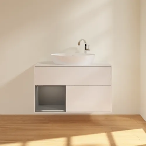 VILLEROY BOCH Umyvadlová skříňka Finion, s osvětlením, 2 výsuvy, 1000 x 603 x 501 mm, lesklý bílý lak / antracitový matný lak / bílé matné sklo #F891GKGF, obrázek 3