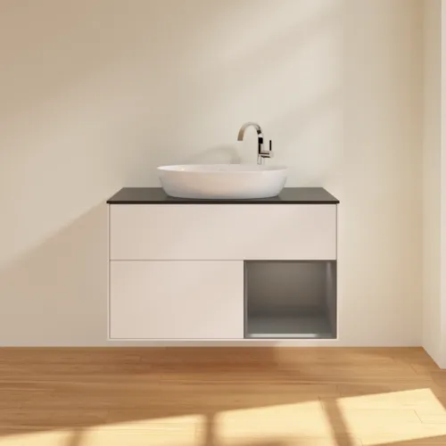 VILLEROY BOCH Toaletní skříňka Finion, s osvětlením, 2 výsuvy, 1000 x 603 x 501 mm, bílý matný lak / antracitový matný lak / černé matné sklo #F902GKMT, obrázek 3