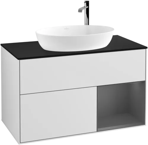 VILLEROY BOCH Toaletní skříňka Finion, s osvětlením, 2 výsuvy, 1000 x 603 x 501 mm, bílý matný lak / antracitový matný lak / černé matné sklo #F902GKMT, obrázek 1