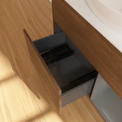 VILLEROY BOCH Toaletní skříňka Finion, s osvětlením, 2 výsuvy, 1000 x 603 x 501 mm, ořechová dýha / antracitový matný lak / bílé matné sklo #F901GKGN, obrázek 7