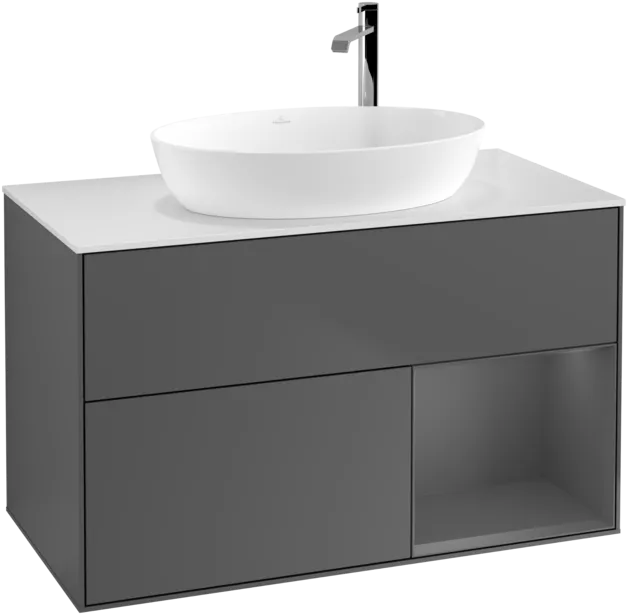 VILLEROY BOCH Toaletní skříňka Finion, s osvětlením, 2 výsuvy, 1000 x 603 x 501 mm, antracit matný lak / antracit matný lak / sklo bílé matné #F901GKGK, obrázek 1