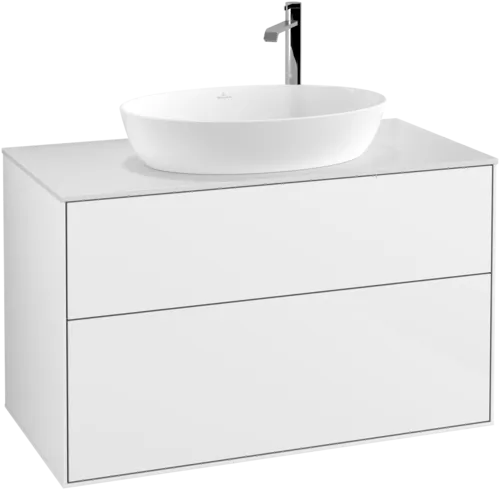 VILLEROY BOCH Toaletní skříňka Finion, 2 výsuvy, 1000 x 603 x 501 mm, lesklý bílý lak / sklo bílé matné #F88100GF