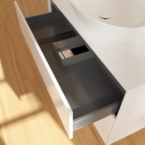 VILLEROY BOCH Toaletní skříňka Finion, 2 výsuvy, 1000 x 603 x 501 mm, lesklý bílý lak / sklo bílé matné #F88100GF, obrázek 7