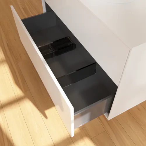 VILLEROY BOCH Toaletní skříňka Finion, 2 výsuvy, 1000 x 603 x 501 mm, lesklý bílý lak / sklo bílé matné #F88100GF, obrázek 6