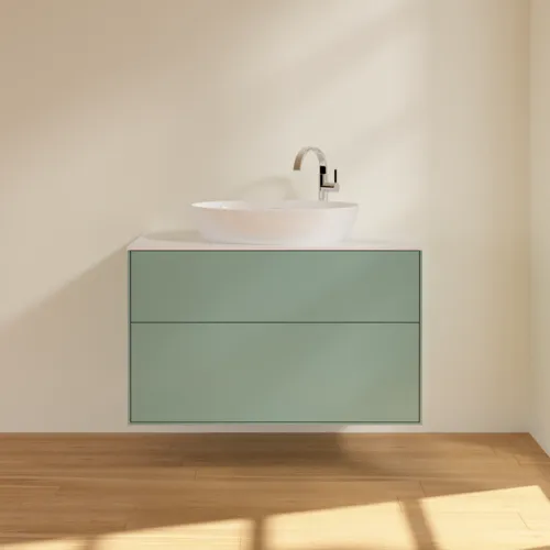 VILLEROY BOCH Toaletní skříňka Finion, 2 výsuvy, 1000 x 603 x 501 mm, olivově matný lak / sklo bílé matné #F88100GM, obrázek 3