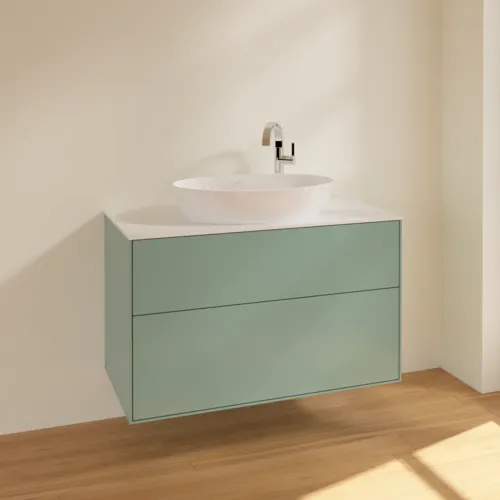 VILLEROY BOCH Toaletní skříňka Finion, 2 výsuvy, 1000 x 603 x 501 mm, olivově matný lak / sklo bílé matné #F88100GM, obrázek 2