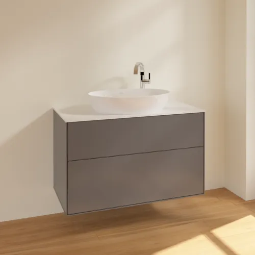 VILLEROY BOCH Toaletní skříňka Finion, 2 výsuvy, 1000 x 603 x 501 mm, antracit matný lak / sklo bílé matné #F88100GK, obrázek 2