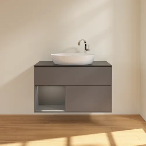 VILLEROY BOCH Toaletní skříňka Finion, s osvětlením, 2 výsuvy, 1000 x 603 x 501 mm, antracit matný lak / antracit matný lak / sklo černé matné #F892GKGK, obrázek 3