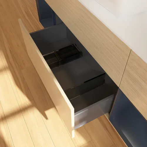 VILLEROY BOCH Toaletní skříňka Finion, s osvětlením, 4 výsuvy, 1600 x 603 x 501 mm, dubová dýha / půlnočně modrý matný lak / bílé matné sklo #F861HGPC, obrázek 7