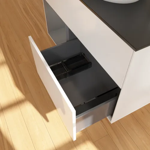 VILLEROY BOCH Toaletní skříňka Finion, s osvětlením, 2 výsuvy, 1000 x 603 x 501 mm, lesklý bílý lak / antracitový matný lak / černé matné sklo #F892GKGF, obrázek 7