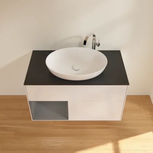VILLEROY BOCH Toaletní skříňka Finion, s osvětlením, 2 výsuvy, 1000 x 603 x 501 mm, lesklý bílý lak / antracitový matný lak / černé matné sklo #F892GKGF, obrázek 4