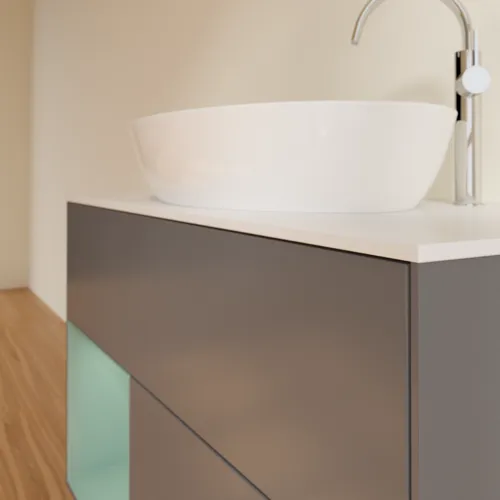 VILLEROY BOCH Toaletní skříňka Finion, s osvětlením, 2 výsuvy, 1000 x 603 x 501 mm, antracitový matný lak / olivový matný lak / bílé matné sklo #F891GMGK, obrázek 6