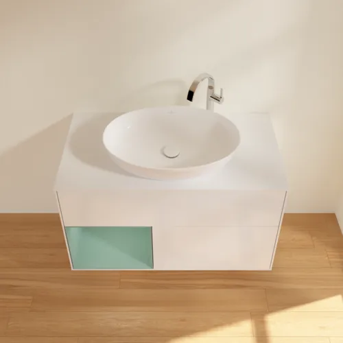 VILLEROY BOCH Toaletní skříňka Finion, s osvětlením, 2 výsuvy, 1000 x 603 x 501 mm, lesklý bílý lak / olivově matný lak / sklo bílé matné #F891GMGF, obrázek 4