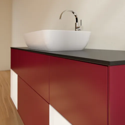 VILLEROY BOCH Toaletní skříňka Finion, s osvětlením, 4 výsuvy, 1600 x 603 x 501 mm, matný lak Peony / bílý matný lak / černé matné sklo #F862MTHB, obrázek 6
