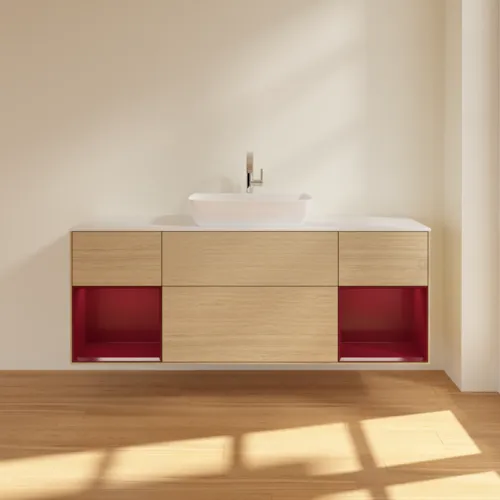 VILLEROY BOCH Toaletní skříňka Finion, s osvětlením, 4 výsuvy, 1600 x 603 x 501 mm, dubová dýha / matný lak Pivoňka / matné bílé sklo #F861HBPC, obrázek 3