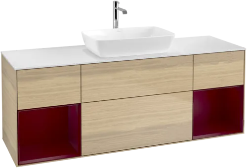 VILLEROY BOCH Toaletní skříňka Finion, s osvětlením, 4 výsuvy, 1600 x 603 x 501 mm, dubová dýha / matný lak Pivoňka / matné bílé sklo #F861HBPC, obrázek 1
